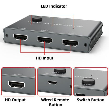 3 ieejas un 1 izejas HDMI slēdzis 8K 60Hz / 4K 120Hz datora HD konvertēšanai