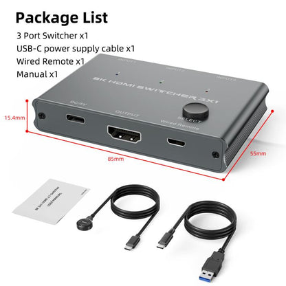 3 ieejas un 1 izejas HDMI slēdzis 8K 60Hz / 4K 120Hz datora HD konvertēšanai