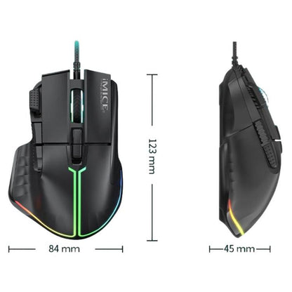 Проводная игровая мышь IMICE T50 с 8 клавишами, разрешением 12800 точек на дюйм, регулируемым разрешением и RGB-подсветкой