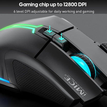 Проводная игровая мышь IMICE T50 с 8 клавишами, разрешением 12800 точек на дюйм, регулируемым разрешением и RGB-подсветкой