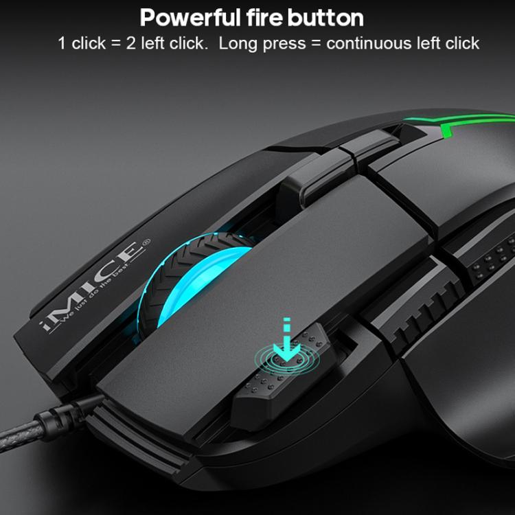 Проводная игровая мышь IMICE T50 с 8 клавишами, разрешением 12800 точек на дюйм, регулируемым разрешением и RGB-подсветкой
