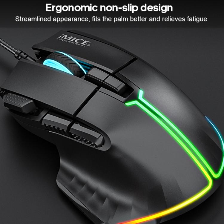 Проводная игровая мышь IMICE T50 с 8 клавишами, разрешением 12800 точек на дюйм, регулируемым разрешением и RGB-подсветкой