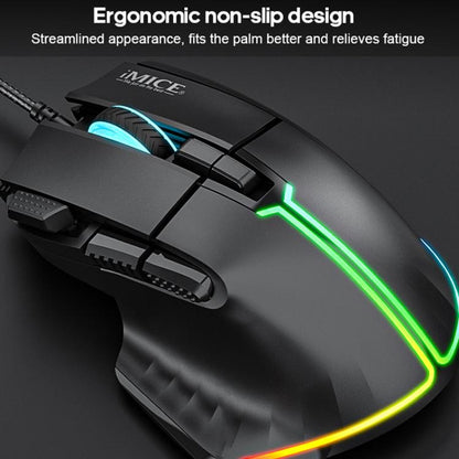 Проводная игровая мышь IMICE T50 с 8 клавишами, разрешением 12800 точек на дюйм, регулируемым разрешением и RGB-подсветкой