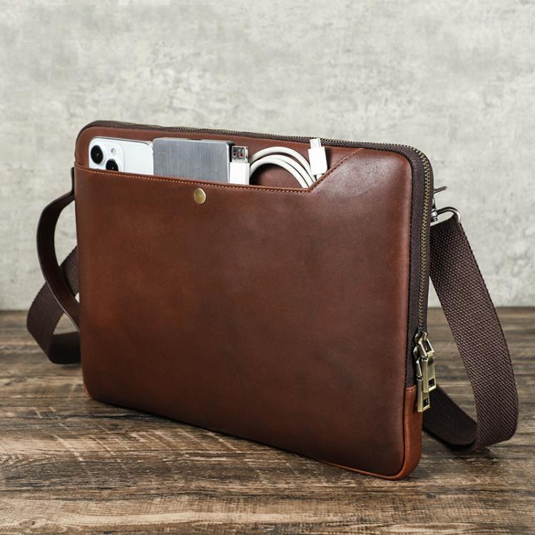 KONTAKTI ĢIMENE 14,2 collu Crazy Horse ādas kurjera soma Vintage Crossbody klēpjdatora portfelis