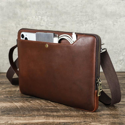 KONTAKTI ĢIMENE 14,2 collu Crazy Horse ādas kurjera soma Vintage Crossbody klēpjdatora portfelis