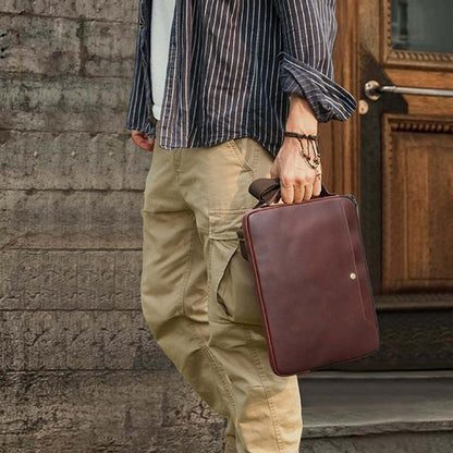 KONTAKTI ĢIMENE 14,2 collu Crazy Horse ādas kurjera soma Vintage Crossbody klēpjdatora portfelis