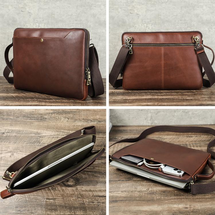 KONTAKTI ĢIMENE 14,2 collu Crazy Horse ādas kurjera soma Vintage Crossbody klēpjdatora portfelis