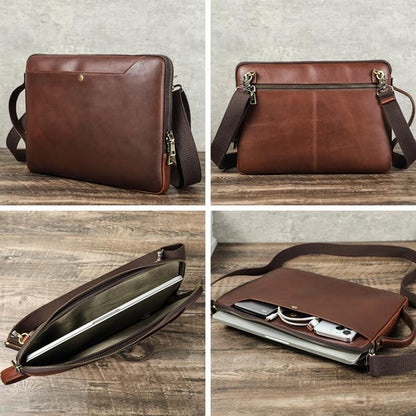 KONTAKTI ĢIMENE 14,2 collu Crazy Horse ādas kurjera soma Vintage Crossbody klēpjdatora portfelis