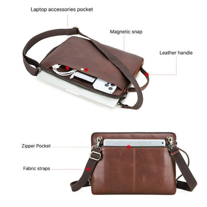 KONTAKTI ĢIMENE 14,2 collu Crazy Horse ādas kurjera soma Vintage Crossbody klēpjdatora portfelis