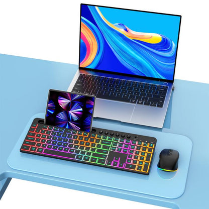 RGB Backlit Rechargeable Wireless Keyboard and Mouse Combo with Tablet Slot for Gaming, Office, and Home