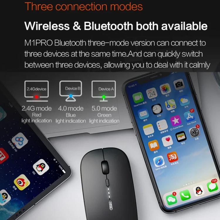 Беспроводная Bluetooth-мышь Inphic M1 PRO с тремя режимами зарядки и беззвучным режимом с индикатором уровня заряда батареи
