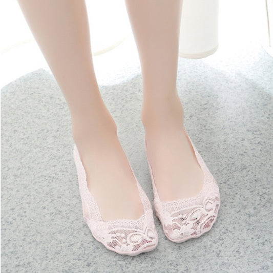 5 Pairs Summer women Silicon Lace Boat Socks Invisible Cotton Sole Non-slip Sock