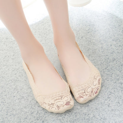 5 Pairs Summer women Silicon Lace Boat Socks Invisible Cotton Sole Non-slip Sock