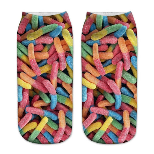 12 PairsFood And Fruit Print 3D Kawaii Socks