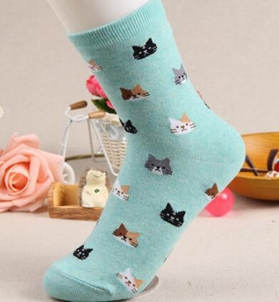 Animal Cartoon Cat Lovely for Women Cotton Socks