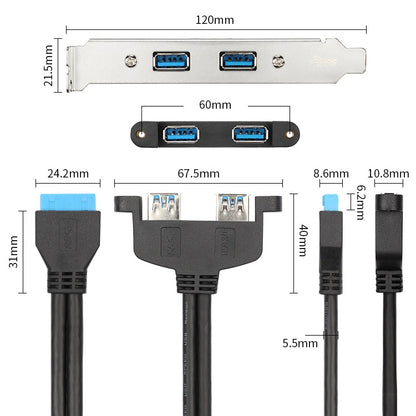 50CM USB3.0 Rear PCI Baffle Line Full Height Chassis DIY With Ear 20pin Transfer Cable