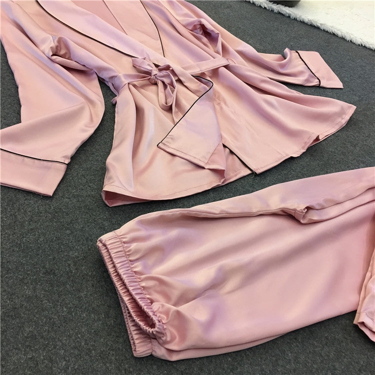 Bathrobe Pajamas Imitation Silk Pajamas Lapel Casual Silk Home Wear