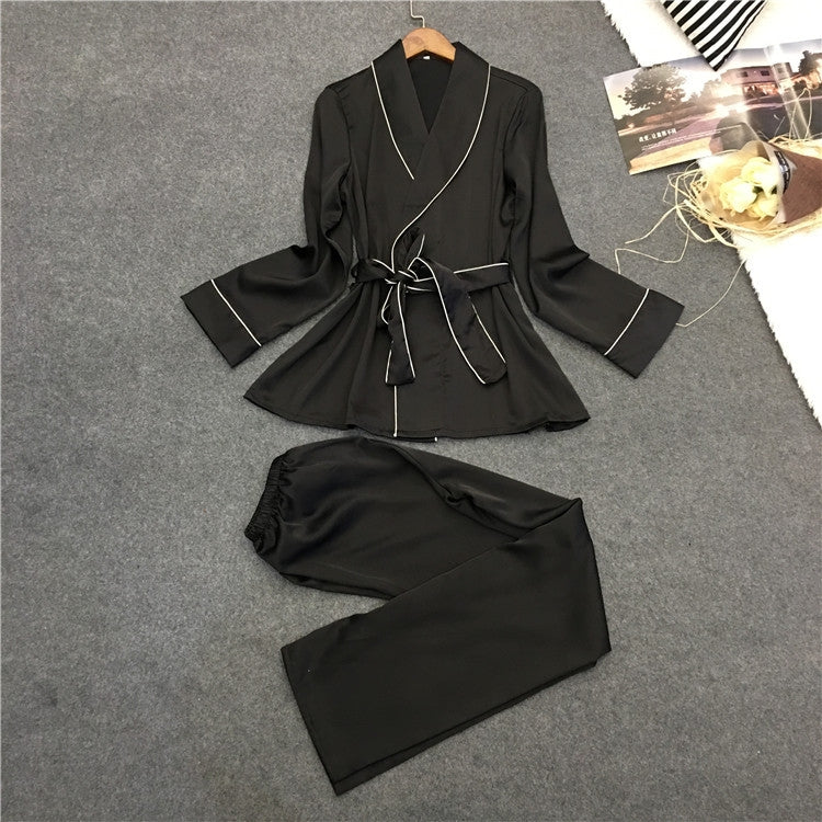 Bathrobe Pajamas Imitation Silk Pajamas Lapel Casual Silk Home Wear