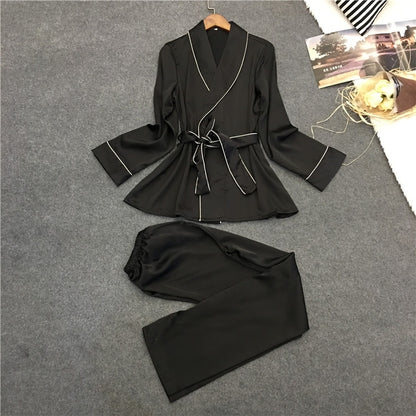Bathrobe Pajamas Imitation Silk Pajamas Lapel Casual Silk Home Wear