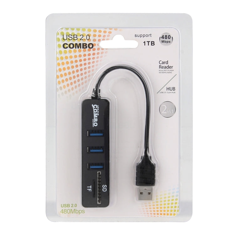 2 в 1 USB 2.0 480 Мбит/с 3-портовый концентратор + устройство чтения карт памяти Micro SD / T-FLASH SD / SDHC / SDXC для Windows XP / Vista / 8.1 / 7 / 8, MAC и т. д.