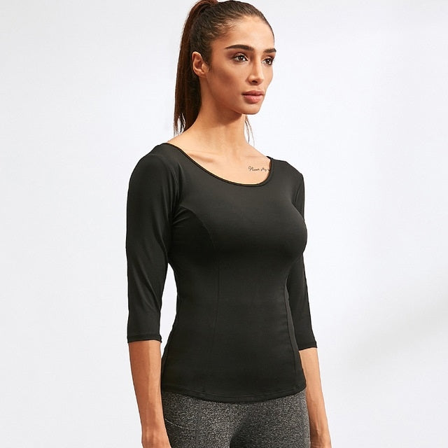 Back Cross Medium-length Sleeve Yoga Sportswear For Ladies