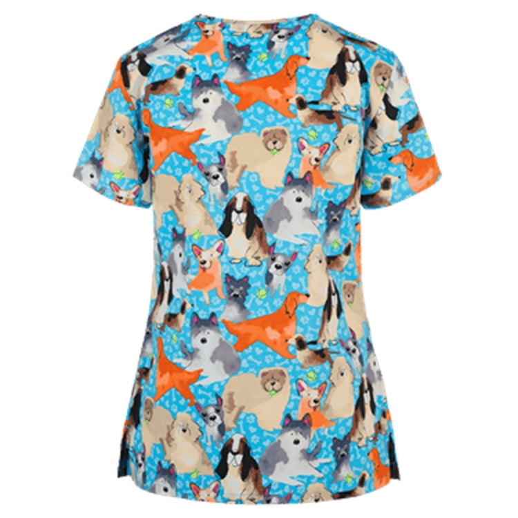 Loose Printed Hedging Thin T-shirt Nurse Uniform (Color:White Size:XXXL)