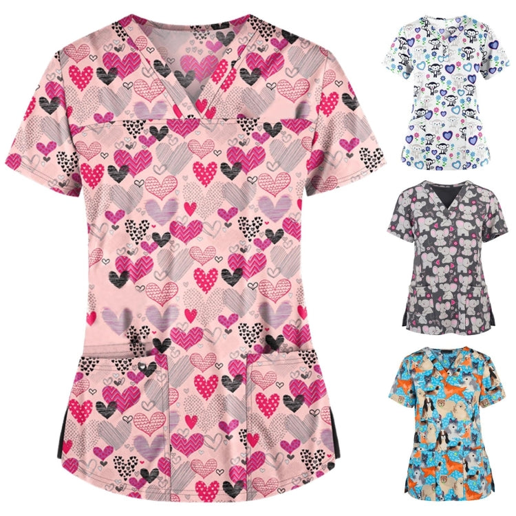 Loose Printed Hedging Thin T-shirt Nurse Uniform (Color:White Size:XXXL)