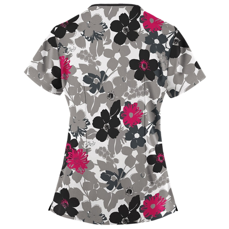 Mid-length Slim-fitting Printed Pullover Nurse Uniform V-neck T-shirt (Color:Pink Size:XXL)