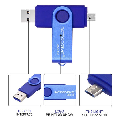 MicroDrive 16 ГБ USB 3.0 Android телефон и компьютер двойного назначения вращающийся металлический U-диск