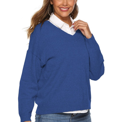 Solid Color Simple V-neck Sweater