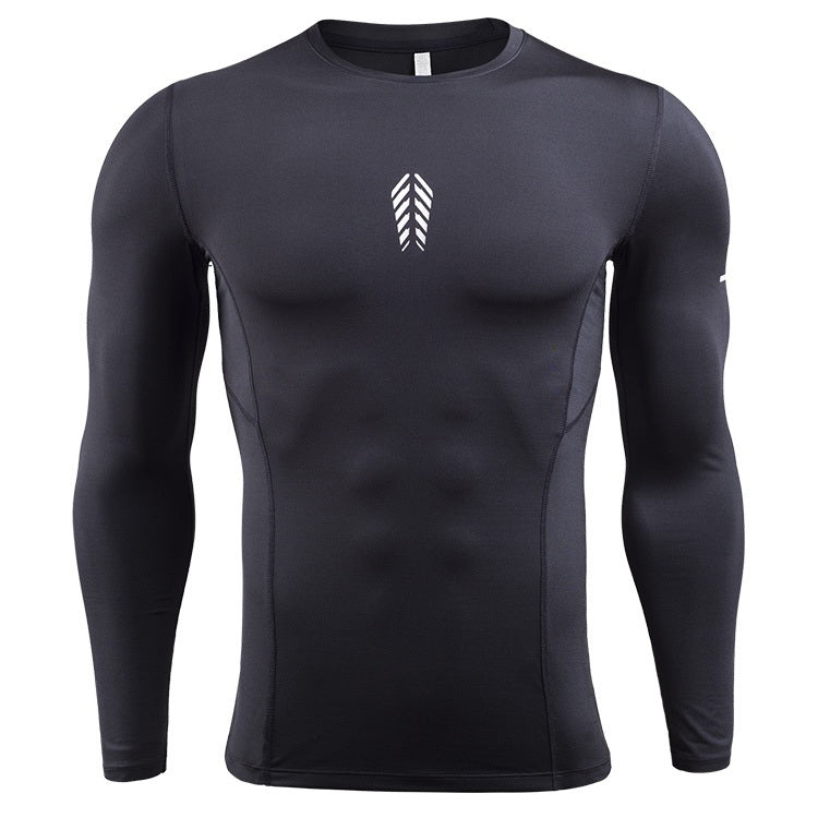 SIGETU Men Long Sleeve Quick-drying Workout Clothes (Color:Black Size:XXL)