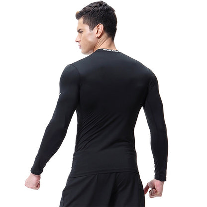 SIGETU Men Long Sleeve Quick-drying Workout Clothes (Color:Black Size:XXL)