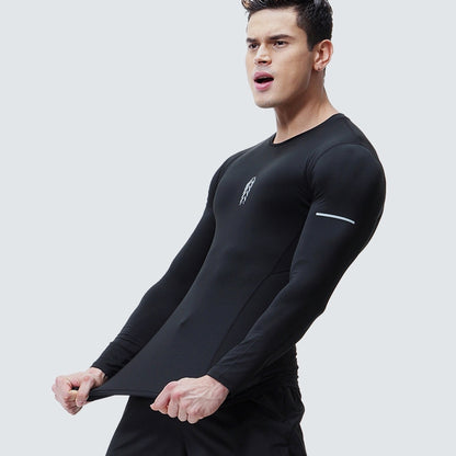 SIGETU Men Long Sleeve Quick-drying Workout Clothes (Color:Black Size:XXL)