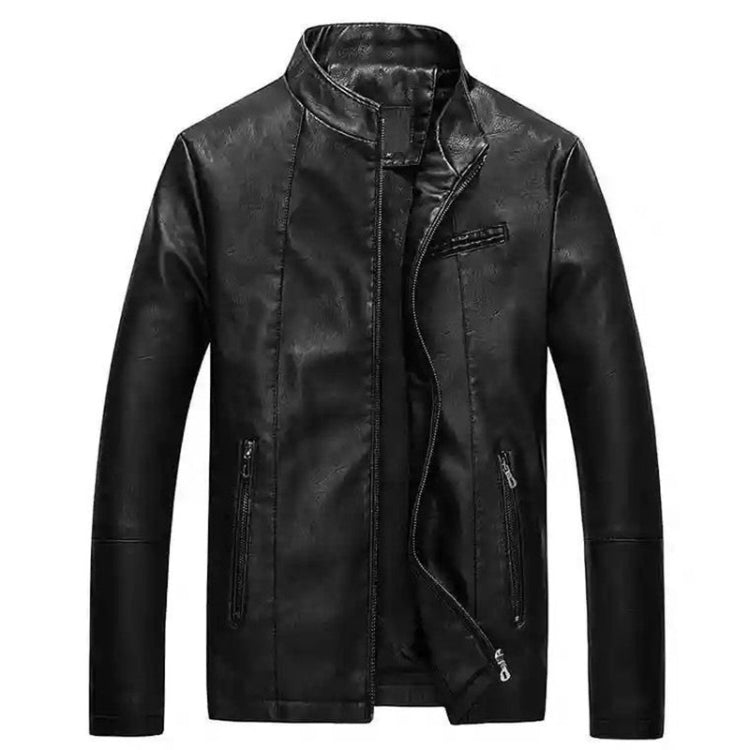 Men Slim-fit Washed PU Leather Jacket