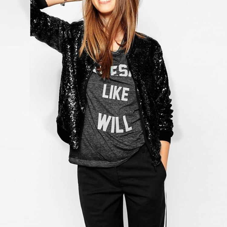 Women Wild Casual Sequin Jacket Short Coat (Color:Gold Size:XXL)