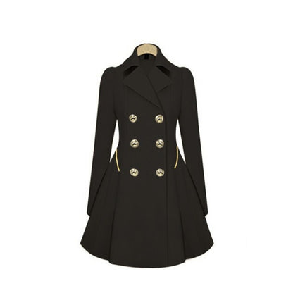 Slim Mid-length Commuter Jacket Trench Coat (Color:Black Size:S)