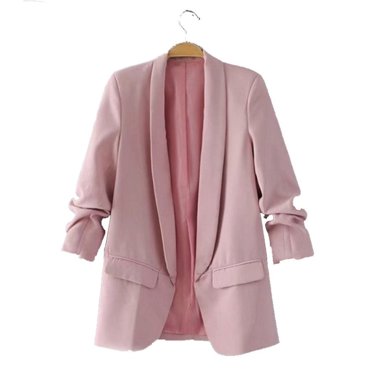 Women Solid Color Buckleless Slim Casual Suit (Color:Black Size:M)