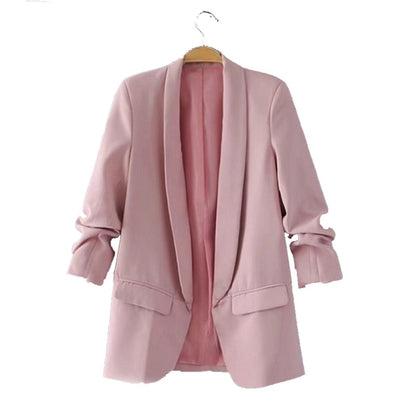 Women Solid Color Buckleless Slim Casual Suit (Color:Black Size:M)
