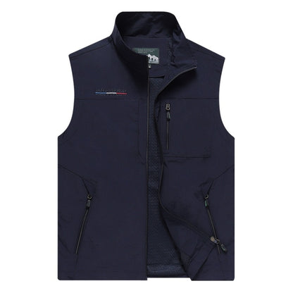 Men Sleeveless Stand Collar Loose Vest Multi-pockets Vest