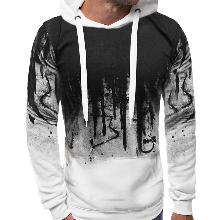 Men Loose Print Hoodie Sport Sweatshirt Set (Color:Army Green Size:XXXL)