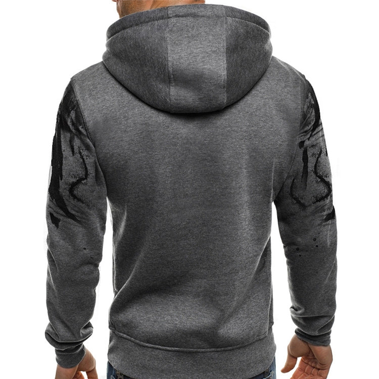 Men Loose Print Hoodie Sport Sweatshirt Set (Color:Army Green Size:XXXL)