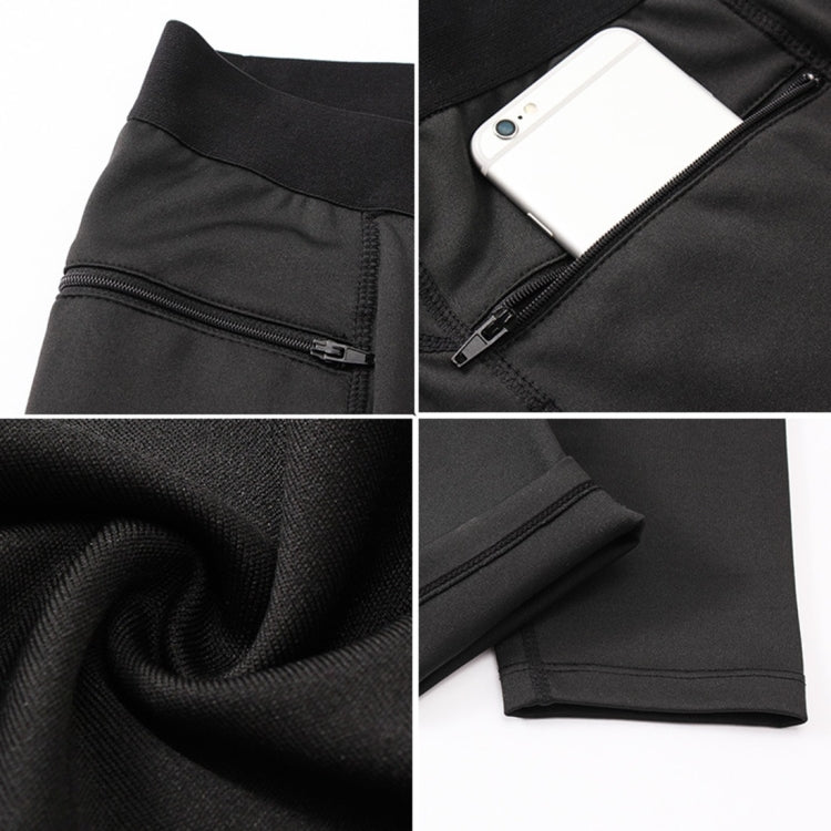 Zipper Pocket Fitness Running Training Sweat Wicking Quick Dry High Stretch Tights (Color:Black Size:XL)