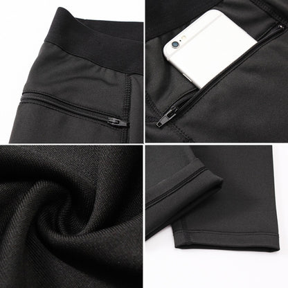 Zipper Pocket Fitness Running Training Sweat Wicking Quick Dry High Stretch Tights (Color:Black Size:XL)