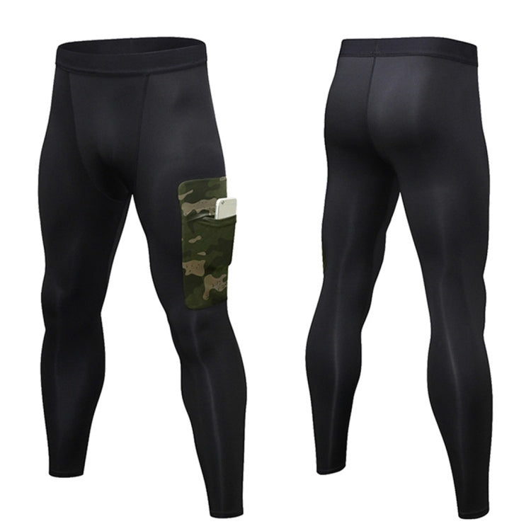 Camouflage Pocket Training Running Fast Dry High Elastic Sports Casual Tights (Color:Black Camouflage Green Size:S)