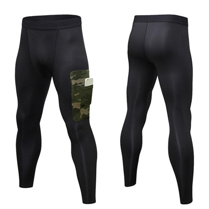 Camouflage Pocket Training Running Fast Dry High Elastic Sports Casual Tights (Color:Black Camouflage Green Size:S)