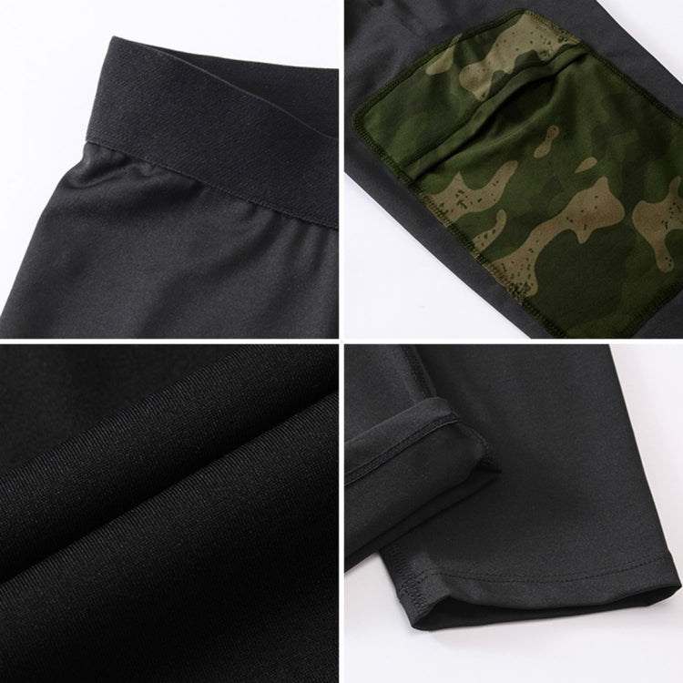 Camouflage Pocket Training Running Fast Dry High Elastic Sports Casual Tights (Color:Black Camouflage Green Size:S)