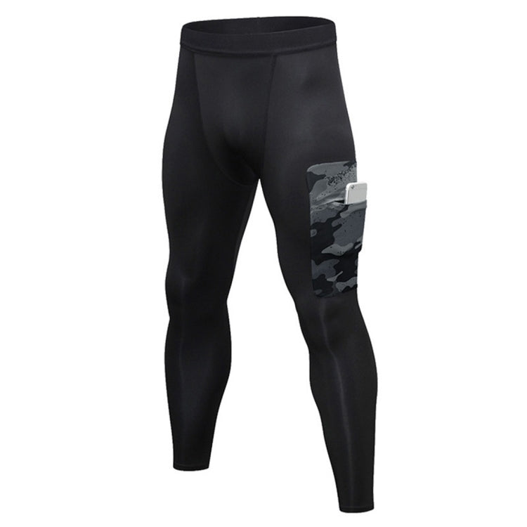 Camouflage Pocket Training Running Fast Dry High Elastic Sports Casual Tights (Color:Black Camouflage Green Size:S)