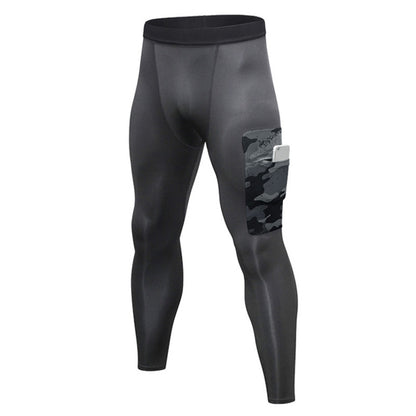 Camouflage Pocket Training Running Fast Dry High Elastic Sports Casual Tights (Color:Black Camouflage Green Size:S)