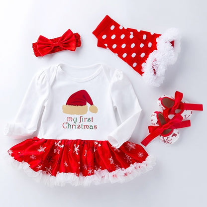 Four-piece Baby Snowflake Long-sleeved Dress (Color:Candy Size:59)