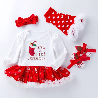 Four-piece Baby Snowflake Long-sleeved Dress (Color:Candy Size:59)